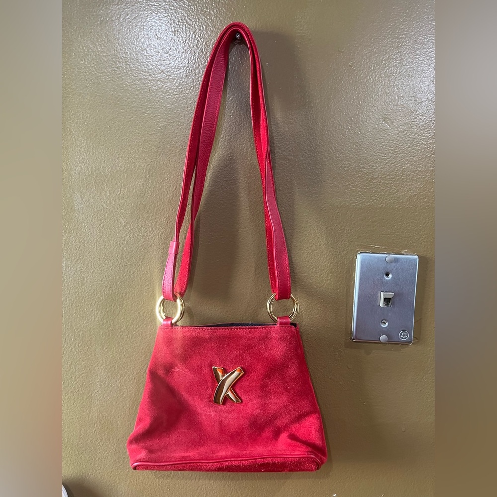 Cherry red Paloma Picasso suede crossbody/shoulder bag